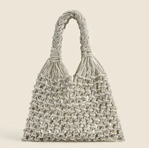 NEW J. Crew Cadiz Rhinestone Sparkle Small hand-knotted Rope Tote Luxe Glam